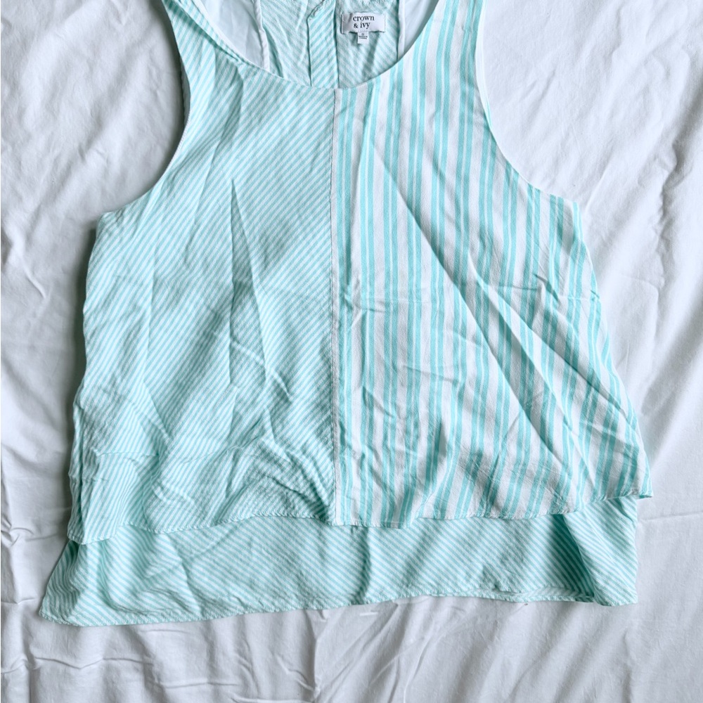 Crown & Ivy Aqua and White Striped Blouse